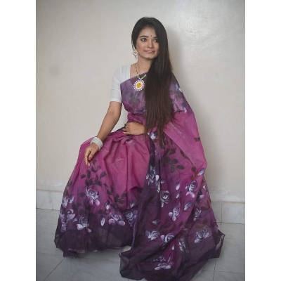 Picture of Hand Print Saree New Collection Purple Color Fashionable Stylish and Comfortable Traditional Clothing formal wear For Women - Purple