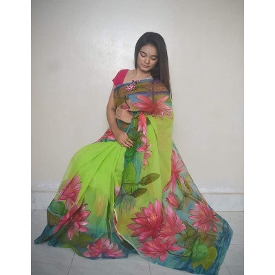 Picture of Hand Print Saree New Collection Lemon Color Fashionable Stylish and Comfortable Traditional Clothing formal wear For Women - Lemon Yellow