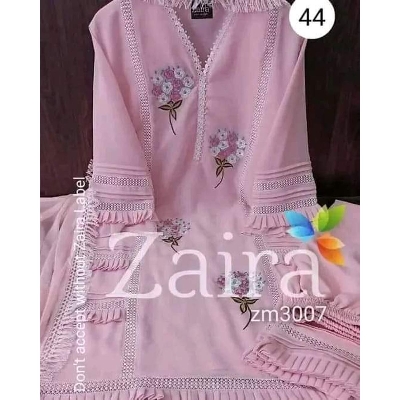 Picture of Readymade Stich Unique collection Pakistani Zaira Dress Diamond Georgette Fabric Pink Color Free Size Salwar Kameez Suits For Women - Pink
