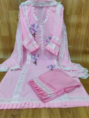 Picture of Readymade Stich Unique collection Pakistani Zaira Dress Diamond Georgette Fabric Pink Color Free Size Salwar Kameez Suits For Women - Pink