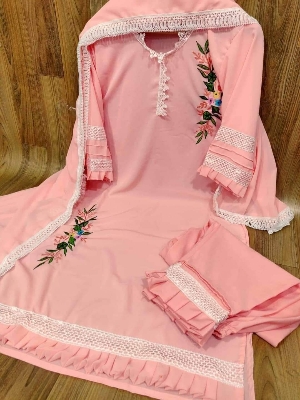 Picture of Readymade Stich Unique collection Pakistani Zaira Dress Diamond Georgette Fabric Pink Color Free Size Salwar Kameez Suits For Women - Pink