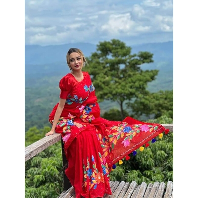 Picture of Hand Print Saree New Collection Red Color Fashionable Stylish and Comfortable Traditional Clothing formal wear For Women - Red