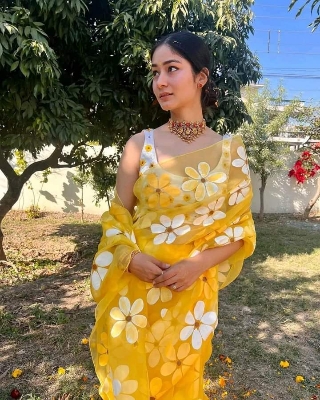 Picture of Hand Print Saree New Collection Orange Color Fashionable Stylish and Comfortable Traditional Clothing formal wear For Women - Orange