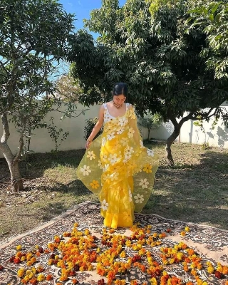 Picture of Hand Print Saree New Collection Orange Color Fashionable Stylish and Comfortable Traditional Clothing formal wear For Women - Orange