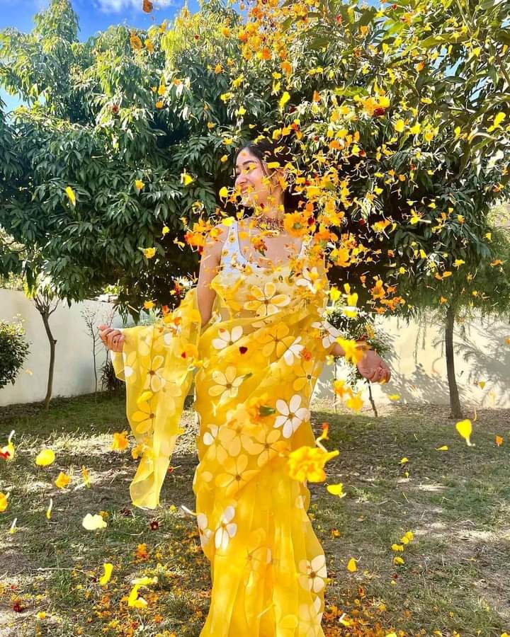 Picture of Hand Print Saree New Collection Orange Color Fashionable Stylish and Comfortable Traditional Clothing formal wear For Women - Orange