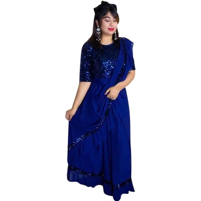 Picture of Readymade Western Saree summer fashion Blue Color Tops and Skirt Saree, Women dress sense of niche temperament Dress for Girls - Blue