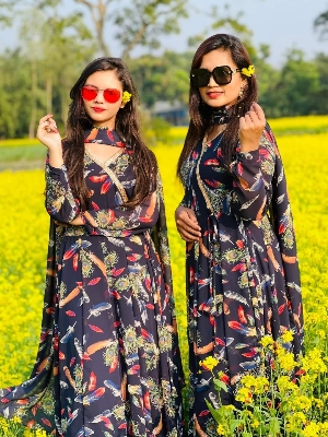 Picture of Readymade Unique Moyur Gown with Inner and Orna Alex Georgette Purple Color Free Size Salwar Kameez Suits For Women - Purple