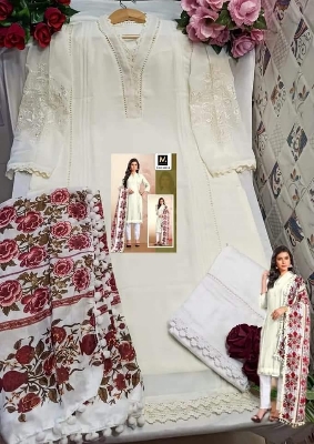 Picture of Fully Readymade Stitched Unique collection Pakistani Mariyah Dress Diamond Georgette Fabric White Color Three Piece Free Size All Over Gorgeous embroidery work & Lais work Salwar Kameez Suits For Women - White
