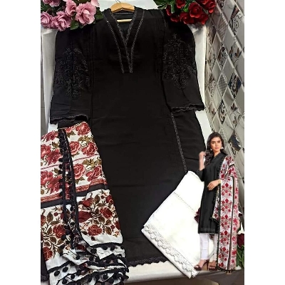 Picture of Fully Readymade Stitched Unique collection Pakistani Mariyah Dress Diamond Georgette Fabric Black Color Three Piece Free Size All Over Gorgeous embroidery work & Lais work Salwar Kameez Suits For Women - Black