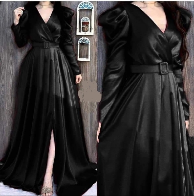 Picture of Western  Fashion Traditional Clothing Party Long Gown Black Color China satin Fabric For Women - Black