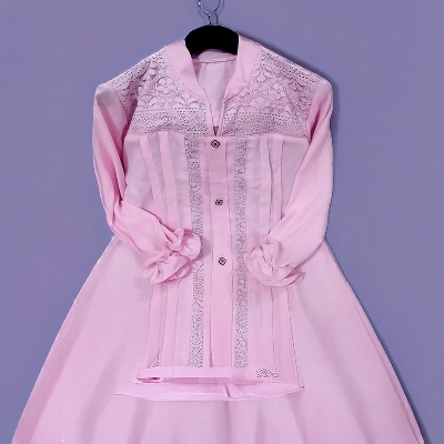 Picture of Western Fashion Pink Color Floral Tops Long kurti Premium Soft  Cheri Georgette Ladies Shirt for Girls - Pink