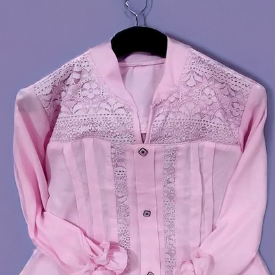 Picture of Western Fashion Pink Color Floral Tops Long kurti Premium Soft  Cheri Georgette Ladies Shirt for Girls - Pink