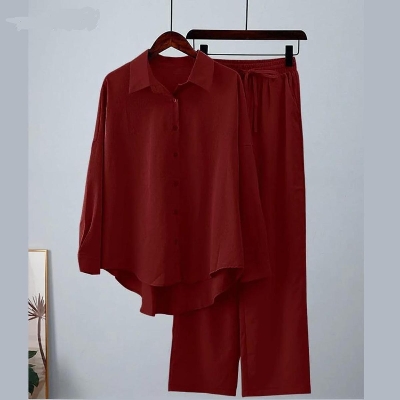 Picture of Western Fashion Ladis Stitched Maroon Color Freal Tops and Pant Double Georgette  style Kurti  dress for wome - Maroon