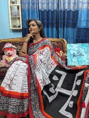 Picture of Screen Print Saree New Collection White Color Fashionable Stylish and Comfortable, Half Silk Sharee For Women - White