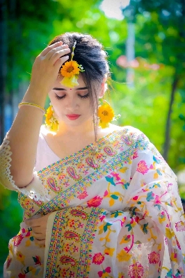 Picture of Screen Print Saree New Collection White Color Fashionable Stylish and Comfortable, Half Silk Sharee For Women - White