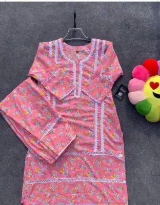 Picture of Western Fashion Sadabahar 2pis Set Muslin cotton with digital print Readymade Less work Salwar Kameez for Women - Pink