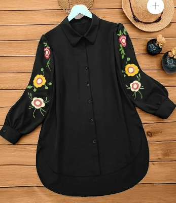 Picture of Western Fashion Black Color Floral Tops diamond Georgette Ladies Shirt for Girls - Black