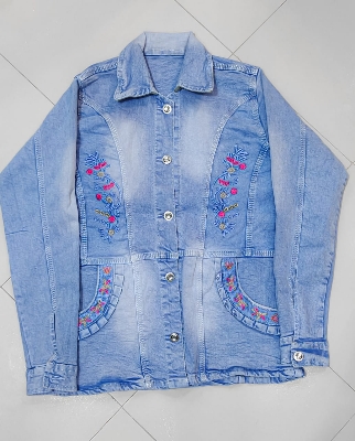 Picture of Women Fashionable Blue Color Embroidry work work trending Jeans Jacket - Blue