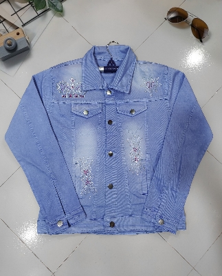 Picture of Women Fashionable Blue Color Embroidry work trending Jeans Jacket - Blue