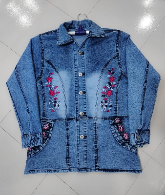 Picture of Women Fashionable Blue Color Embroidry work trending Jeans Jacket - Blue