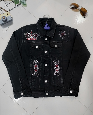 Picture of Women Fashionable Blue Color Embroidry work trending Jeans Jacket - Black