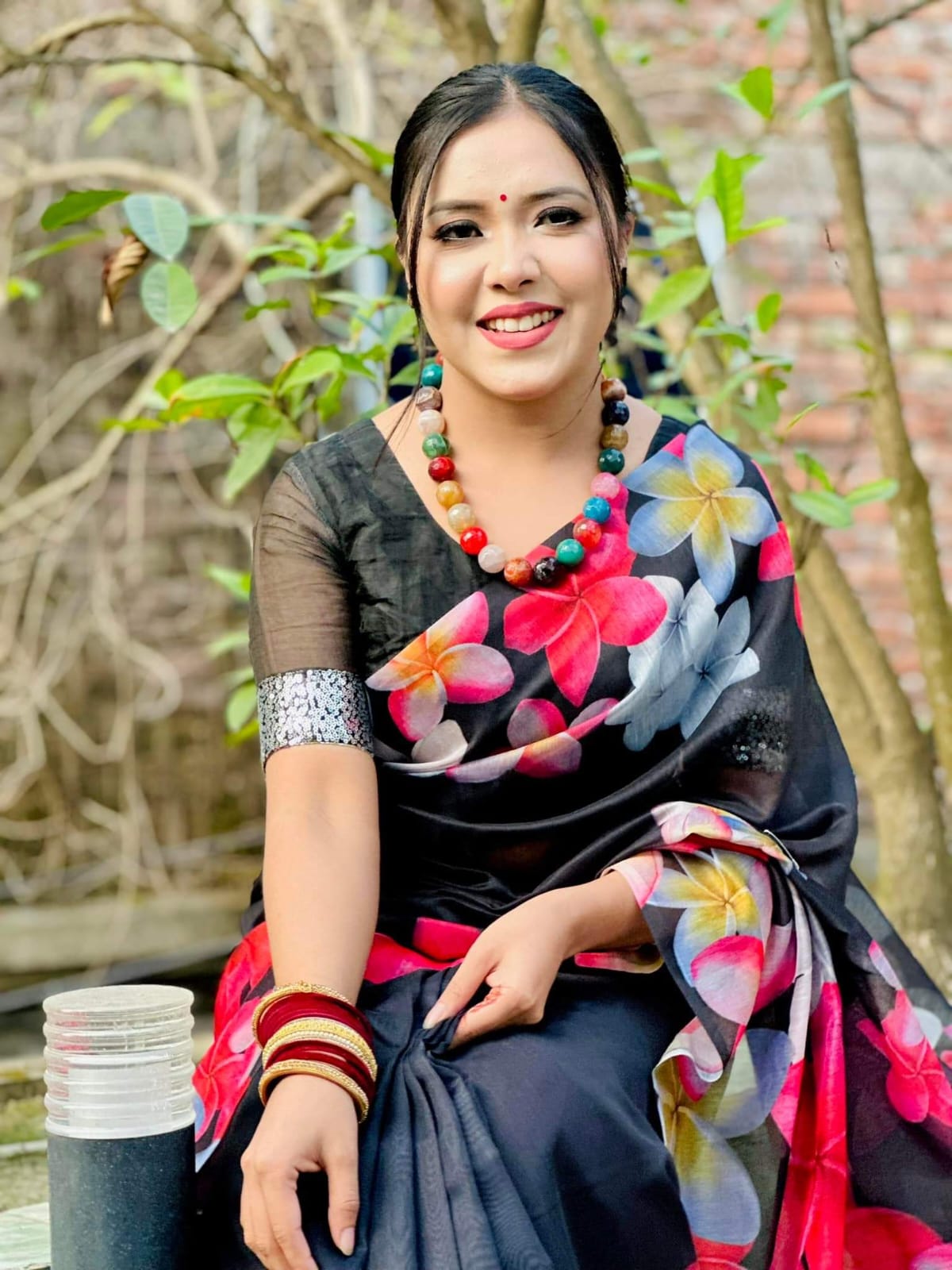 Picture of New Exclusive Design Black Color Chandini  Soft Silk Digital Print Saree for women - Black