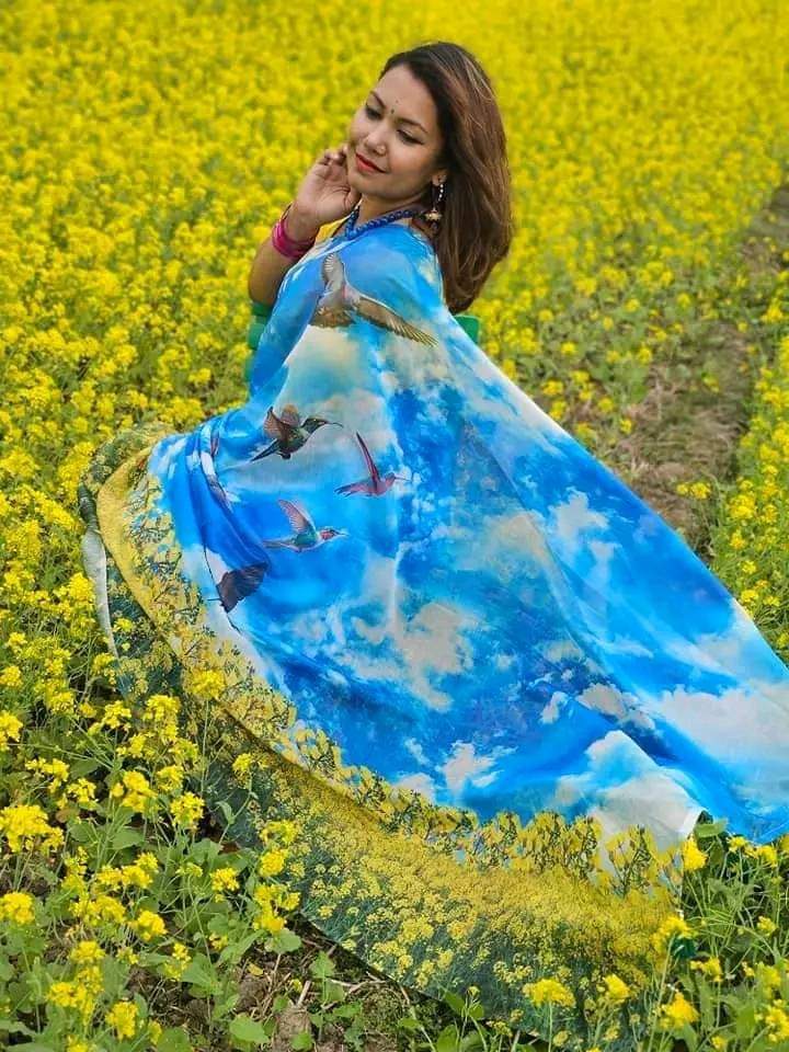 Picture of New Exclusive Design Blue Color Chandini  Soft Silk Digital Print Saree for women - Blue
