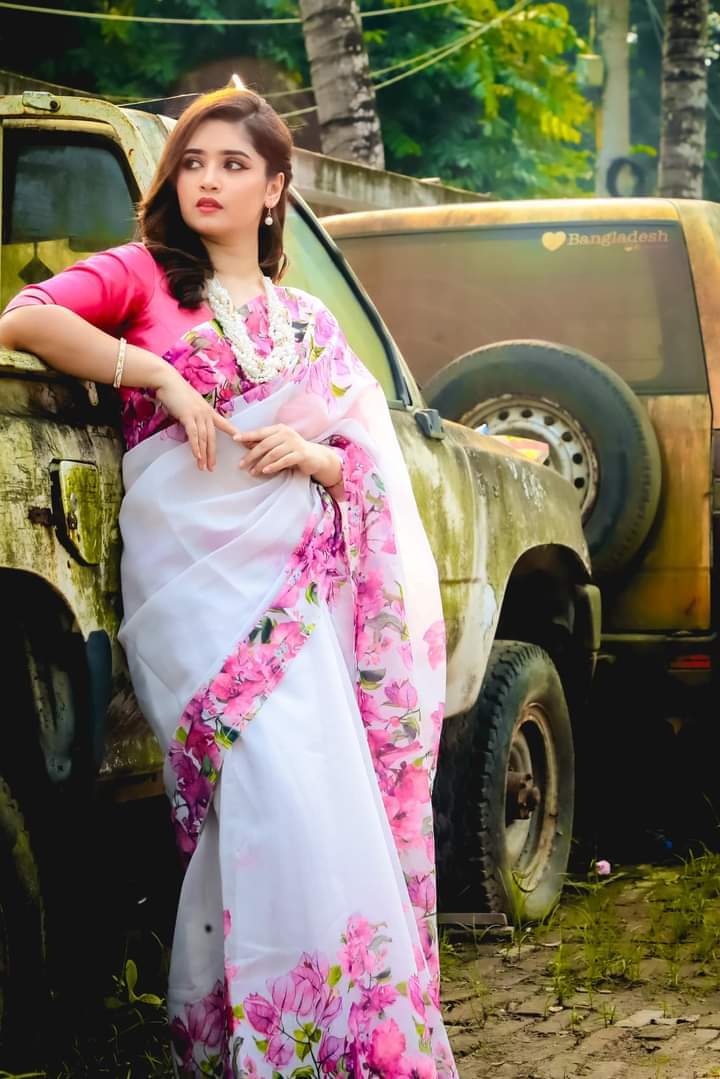 Picture of New Exclusive Design White Color Chandini  Soft Silk Digital Print Saree for women - White