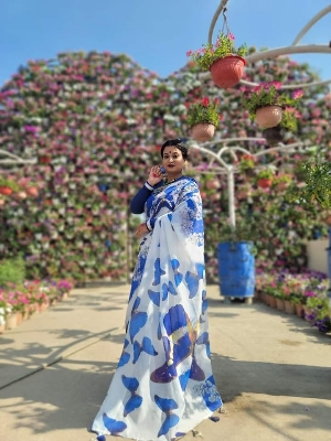 Picture of New Exclusive Design White Color Chandini  Soft Silk Digital Print Saree for women - White