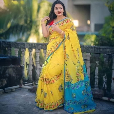 Picture of Exclusive Yellow Chandini Tat Silk Digital Print Saree for Women - Yellow