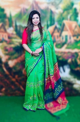 Picture of New Exclusive Design Green Color Chandini  Half Silk Digital Print Saree for women - Green