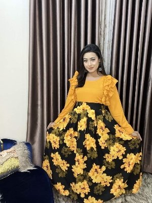 Picture of Western Fashion Yellowi ColorTarkis gawn Fabric-Hitcut Georgette Ladies Shirt for Girls - Yellow