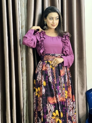 Picture of Western Fashion Purple ColorTarkis gawn Fabric-Hitcut Georgette Ladies Shirt for Girls - Purple