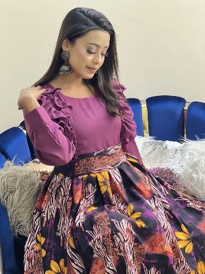 Picture of Western Fashion Purple ColorTarkis gawn Fabric-Hitcut Georgette Ladies Shirt for Girls - Purple