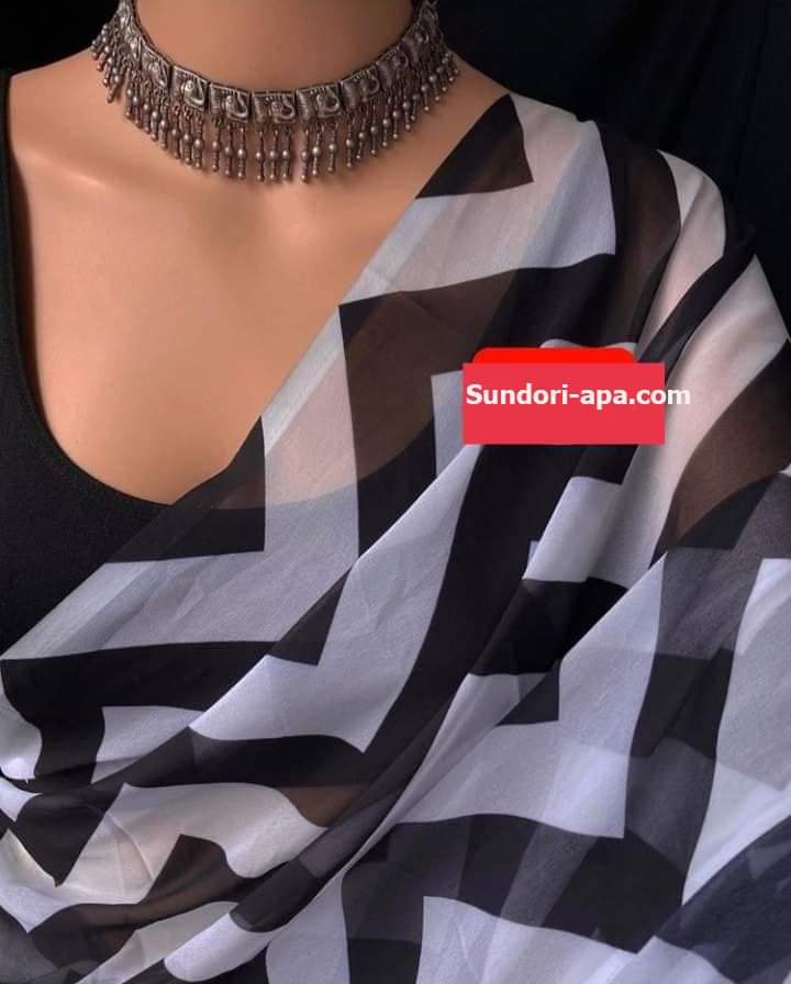 Picture of Exclusive Design white Color Georgette Printed Saree With Matching Blouse pis Set Dress for women - White