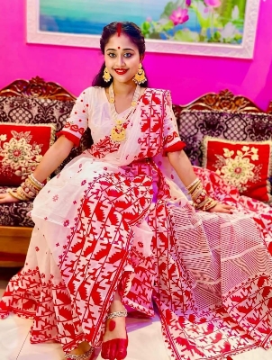 Picture of Block Print Saree New Collection White Color Fashionable Stylish and Comfortable Traditional Clothing formal wear For Women - White