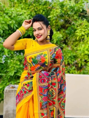 Picture of New Exclusive Design Yellow Color Chandini  Soft Silk Digital Print Saree for women - Yellow