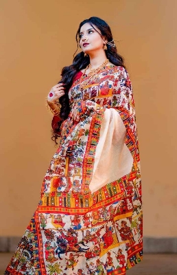 Picture of New Exclusive Design Black Color Chandini  Soft Silk Digital Print Saree for women - Pink