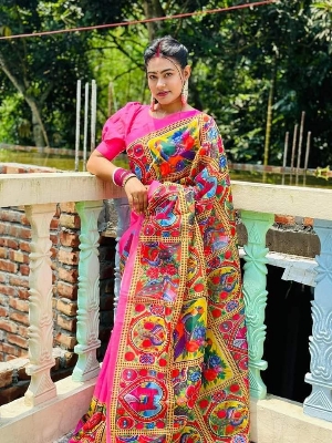 Picture of New Exclusive Design Red Color Chandini  Soft Silk Digital Print Saree for women - Red