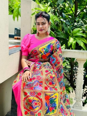 Picture of New Exclusive Design Red Color Chandini  Soft Silk Digital Print Saree for women - Red