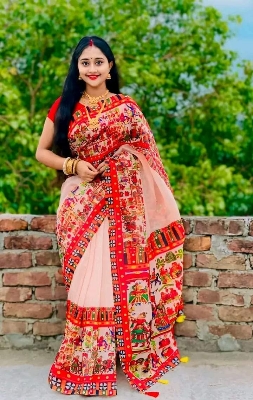 Picture of New Exclusive Design White Color Chandini  Soft Silk Digital Print Saree for women - White