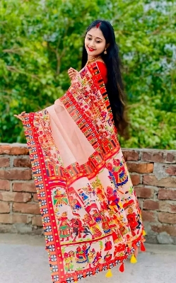 Picture of New Exclusive Design White Color Chandini  Soft Silk Digital Print Saree for women - White