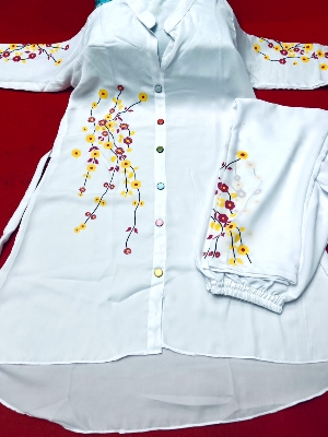 Picture of Western Fashion Ladis Stitched White Color Freal Tops and Pant Double Georgette  style Kurti  dress for wome - White