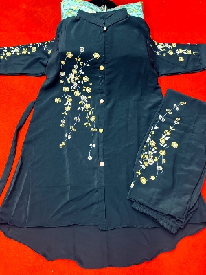 Picture of Western Fashion Ladis Stitched Sea gree Color Freal Tops and Pant Double Georgette  style Kurti  dress for wome - Sea green