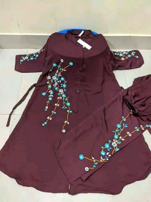 Picture of Western Fashion Ladis Stitched Maroon Color Freal Tops and Pant Double Georgette  style Kurti  dress for wome - Maroon