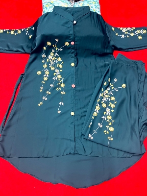 Picture of Western Fashion Ladis Stitched Bluegreen Color Freal Tops and Pant Double Georgette  style Kurti  dress for wome - Bluregreen