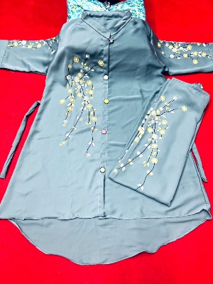 Picture of Western Fashion Ladis Stitched Skyblue Color Freal Tops and Pant Double Georgette  style Kurti  dress for wome - Skyblue