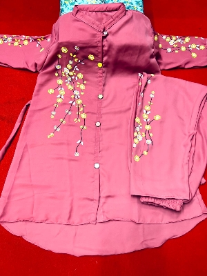 Picture of Western Fashion Ladis Stitched Pink Color Tops and Pant Double Georgette  style Kurti  dress for women - Pink