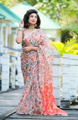 Picture of Screen Print Saree New Collection White Color Fashionable Stylish and Comfortable Traditional Clothing formal wear For Women - White