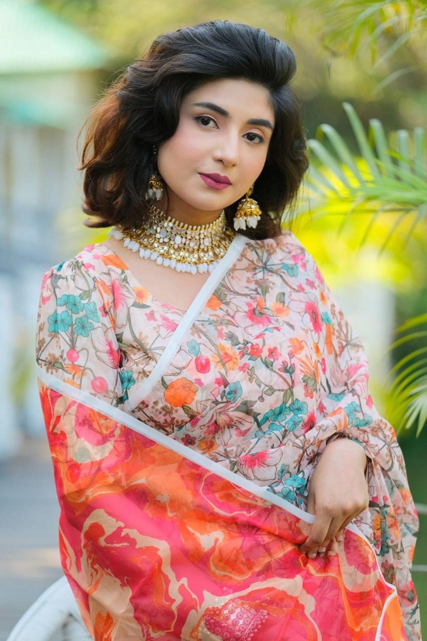 Picture of Screen Print Saree New Collection White Color Fashionable Stylish and Comfortable Traditional Clothing formal wear For Women - White